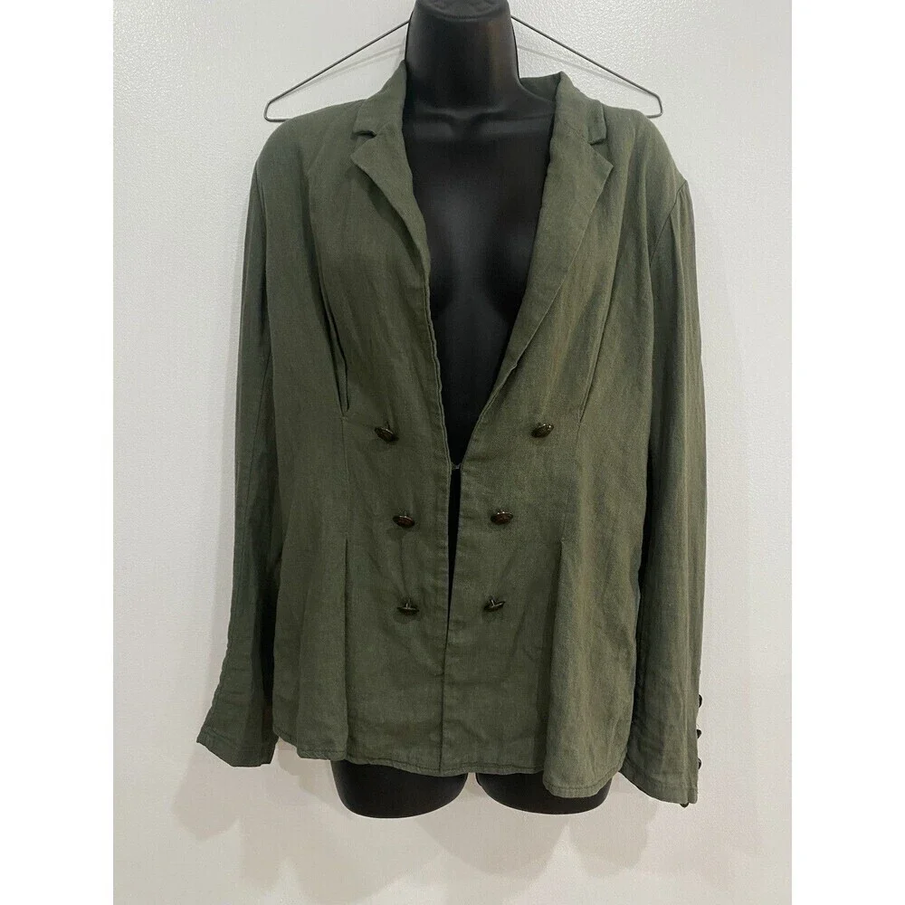 Free People Linen Blend Military Blazer Jacket Womens Small Green Boho Preppy